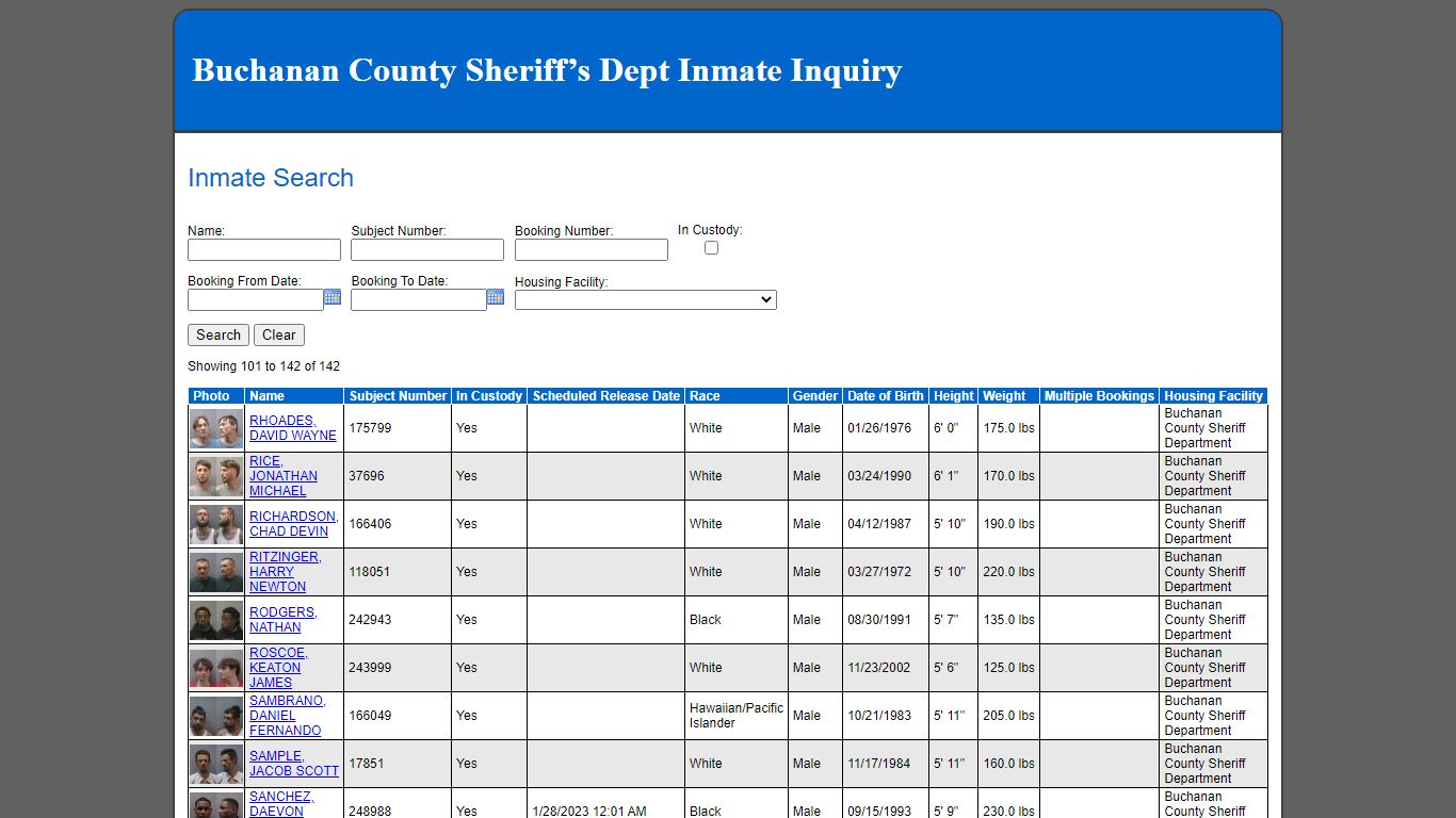Inmate Search - Buchanan County, Missouri